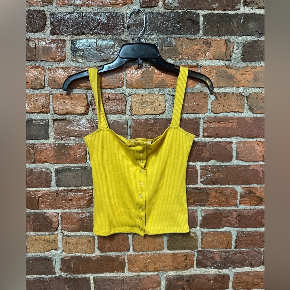 Happy Unicorn Yellow Button-Up Ribbed Tank Top Size Medium